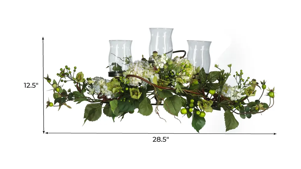 Hydrangea Triple Candelabrum Centerpiece Dimensions