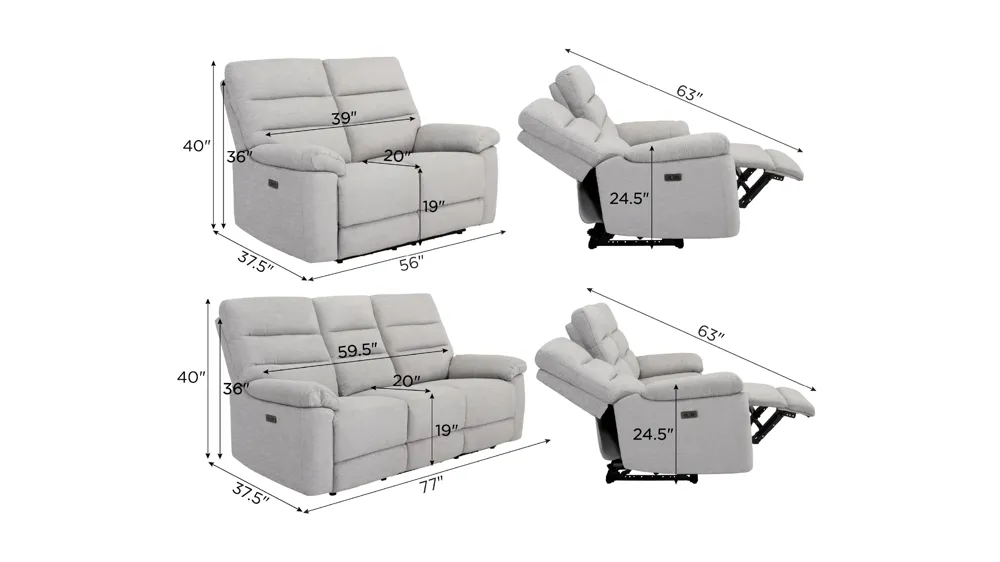 Bennington Power Living Room Set Dimensions