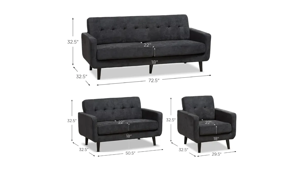 Carina 3-pc. Living Room Set Dimensions
