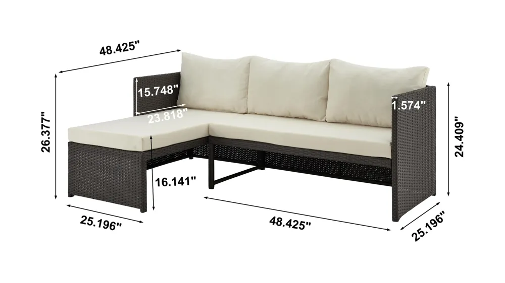 Menton 2 Pc Outdoor Patio Set Dimensions