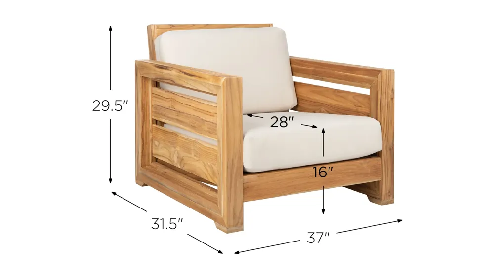 Tori Outdoor Brazilian Teak Club Chair Dimensions