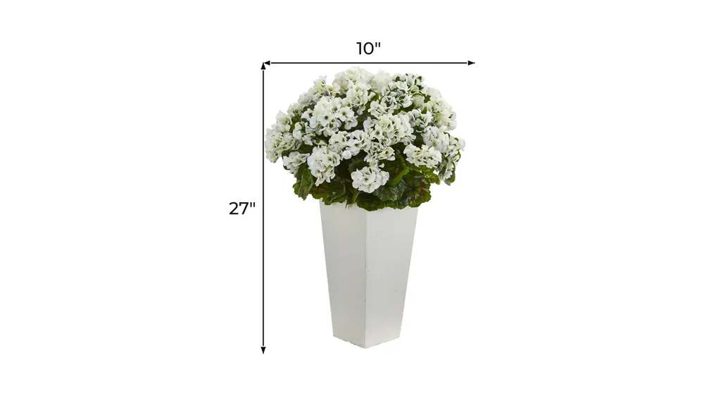27in. Geranium Artificial Plant in White Planter (Indoor/Outdoor) Dimensions