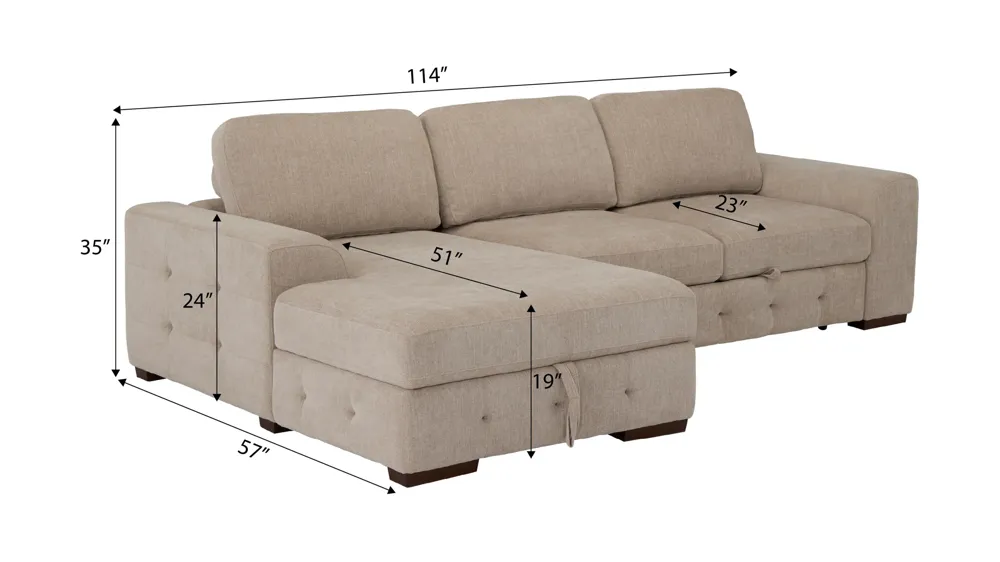 Dolman 2 pc. Sofa Chaise with Pop-Up Sleeper Dimensions