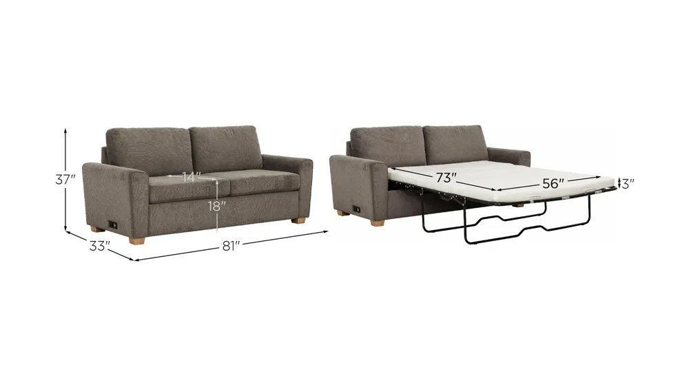 Mclaine Convertible Sofa Bed with USB Dimensions