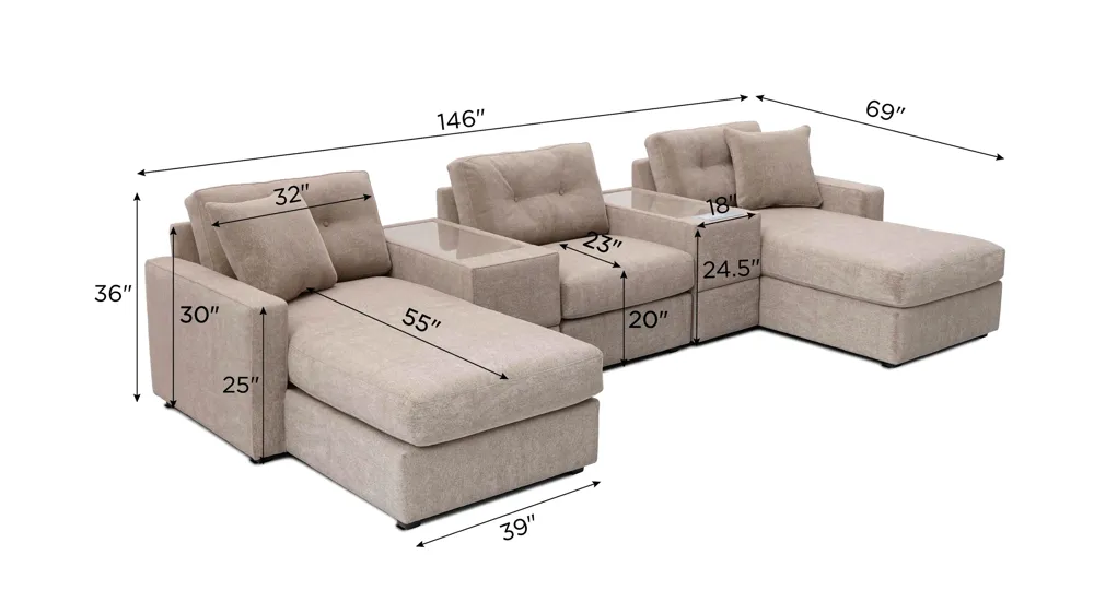 ModularOne 5-pc. Sectional w/One Power Console Dimensions