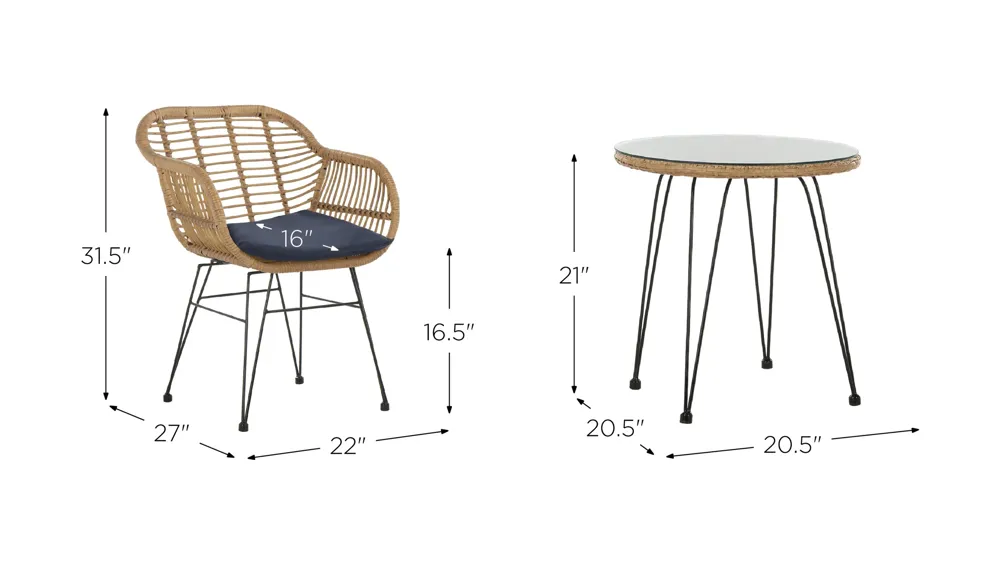 Tandra 3-pc. Patio Set Dimensions