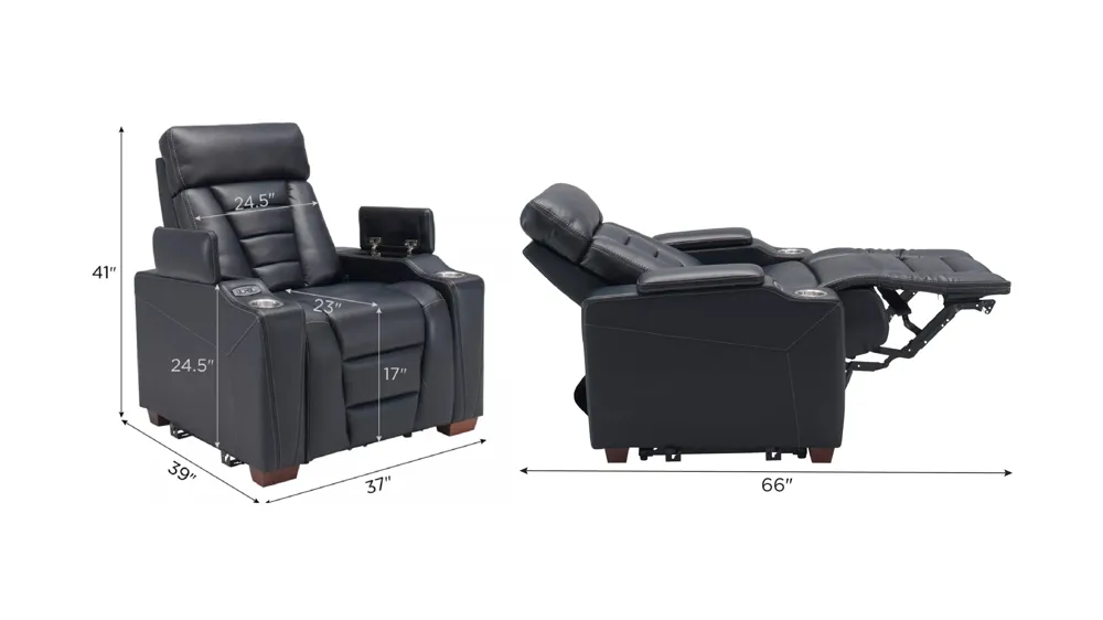 Edison Power Home Theater Recliner w/ Storage Dimensions