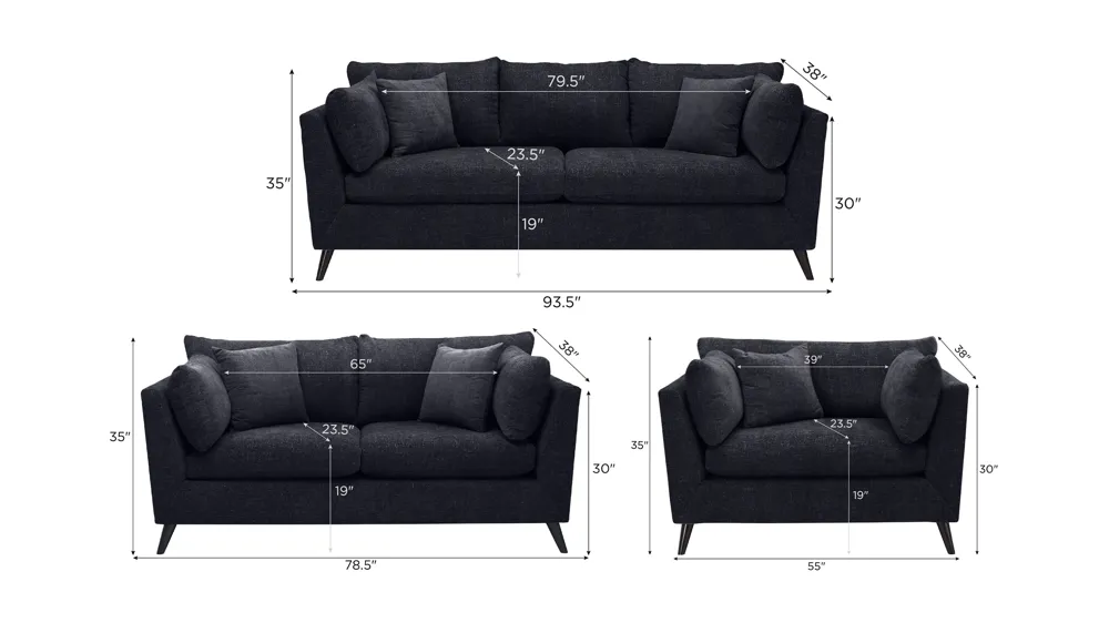 Caruso Living Room Set Dimensions