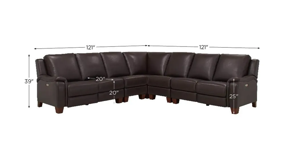 Ramiro Leather 5-pc. Power Sectional Dimensions
