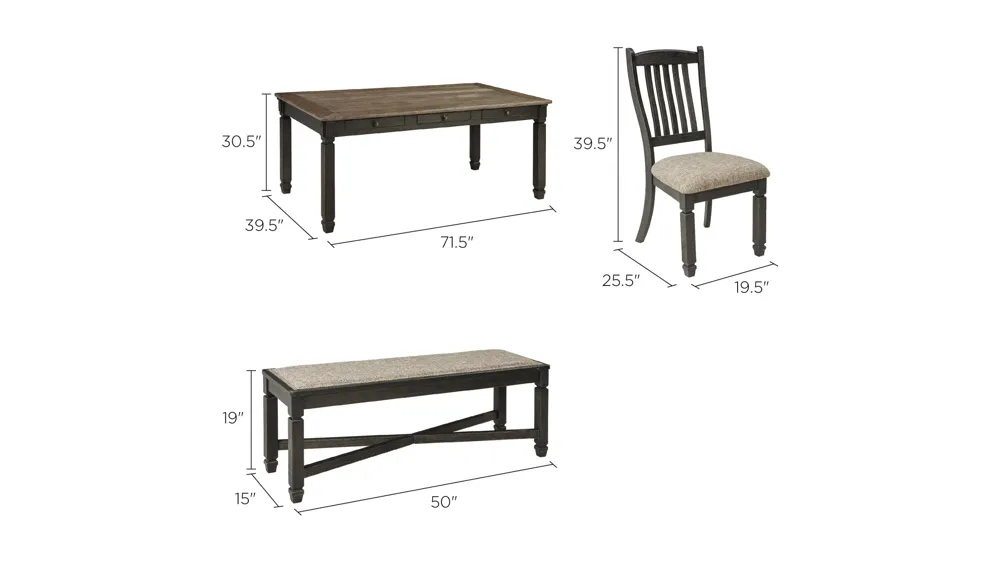 Vail 6-pc. Dining Set w/ Bench Dimensions