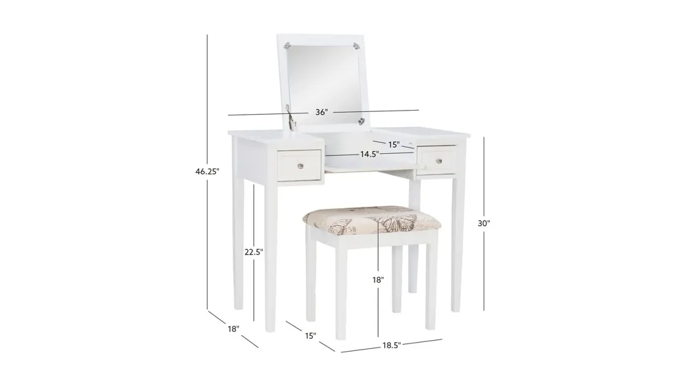 Belding Butterfly Vanity Set Dimensions