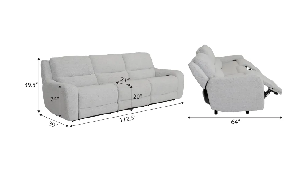 Miller 3-pc. Power Sofa Dimensions