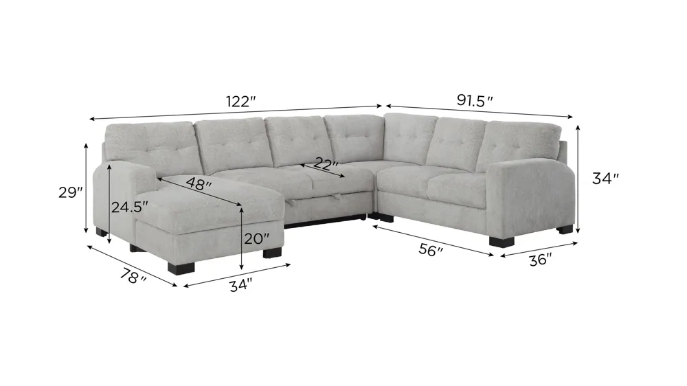 Pierce 4-pc. Sectional w/ Pop Up Sleeper Dimensions