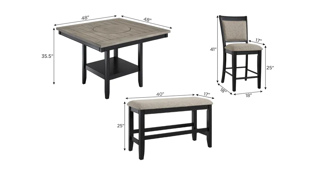 Lysander 6-pc. Counter-Height Dining Set Dimensions