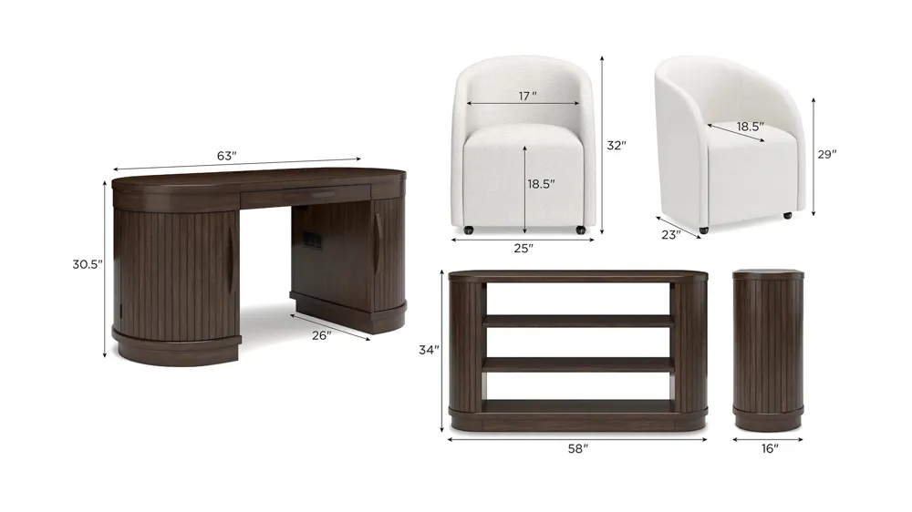 Baronne 3-pc. Home Office Set Dimensions