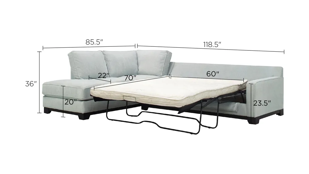 Arlo 2-pc. Sleeper Sectional Sofa Dimensions