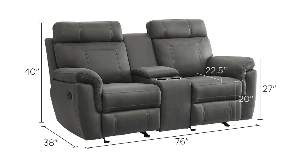 Walter Double Glider Reclining Loveseat With Center Console Dimensions