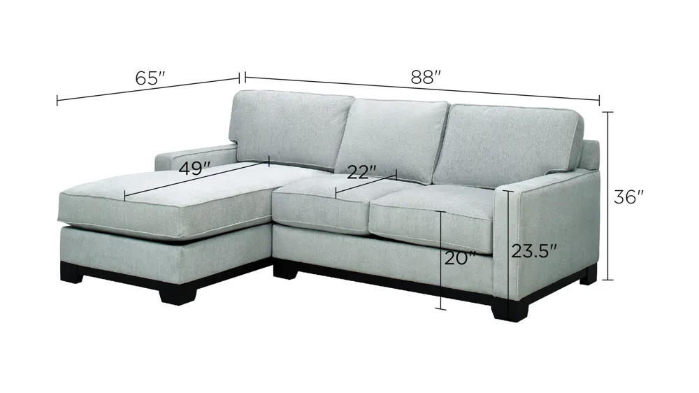 Arlo 2-pc. Sectional Sofa Dimensions