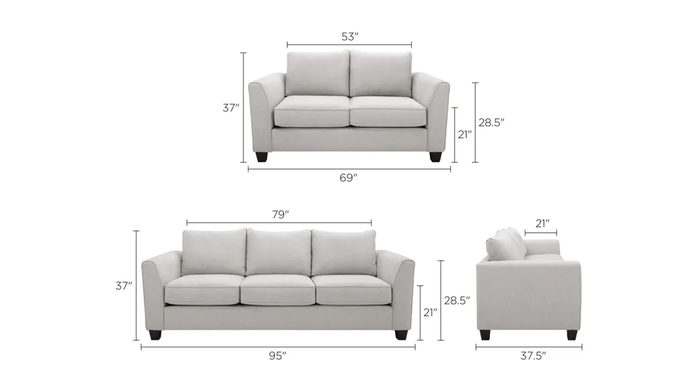 Daine 2-pc. Sofa & Loveseat Set Dimensions