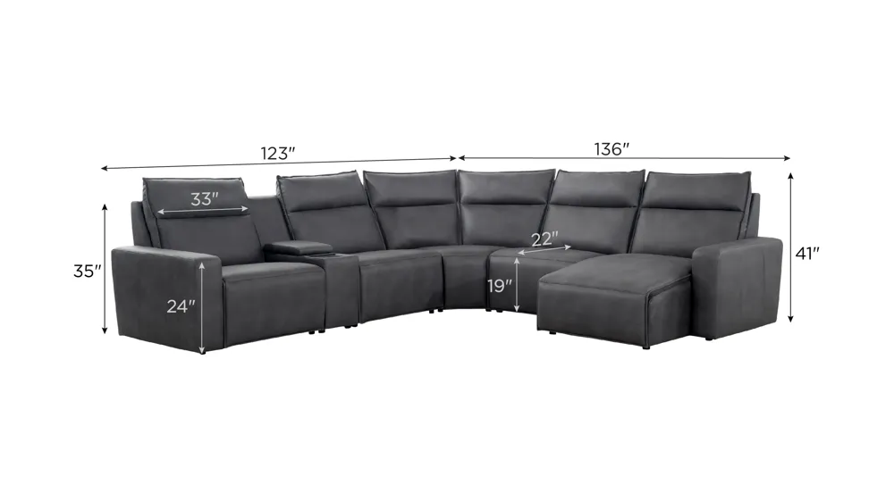 ModularTwo 6-pc. Dual Power Sectional w/ Media Console Dimensions