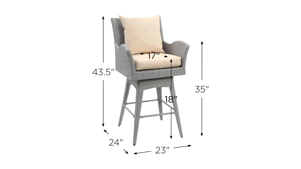 Ralden Outdoor Wicker Swivel Armed Counter Stool Dimensions