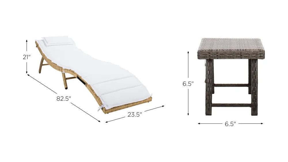 Colfax 3 Piece Sun Lounger Set Dimensions