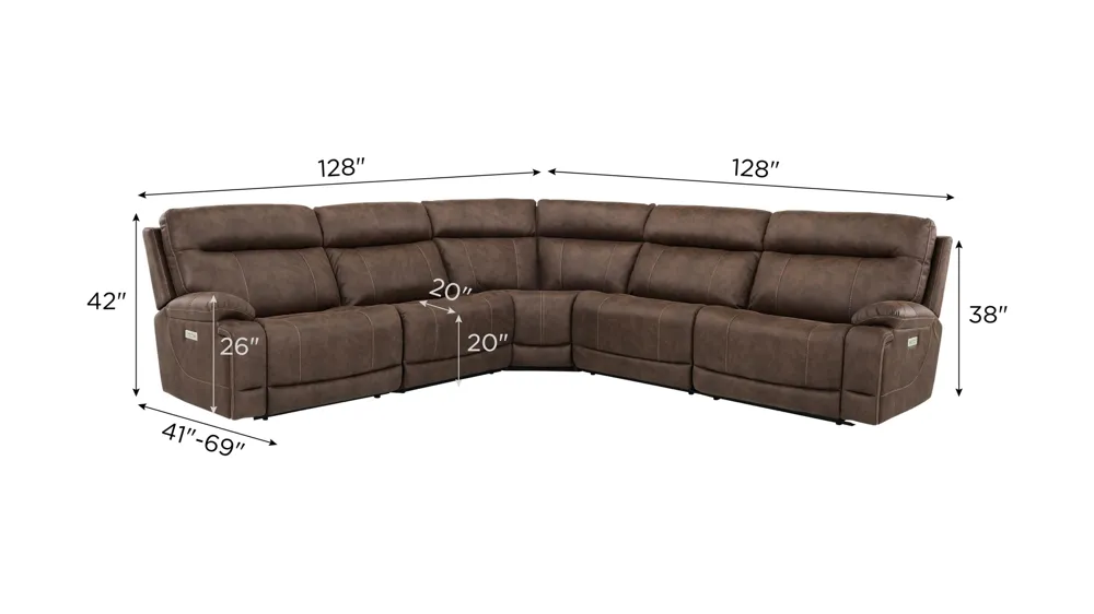 Gates 5-pc. Dual Power Sectional Dimensions