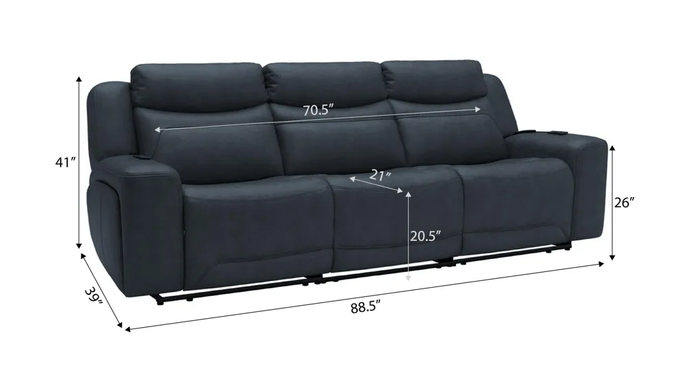 Morgenthal Triple Power Sofa w/ Heat & Massage Dimensions