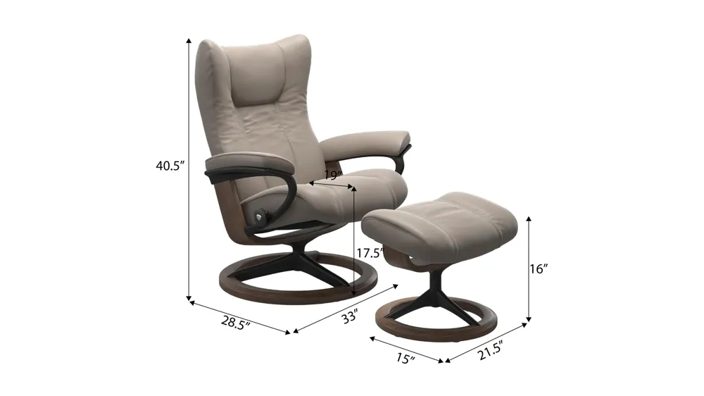 Wing Medium Signature Chair & Ottoman Dimensions