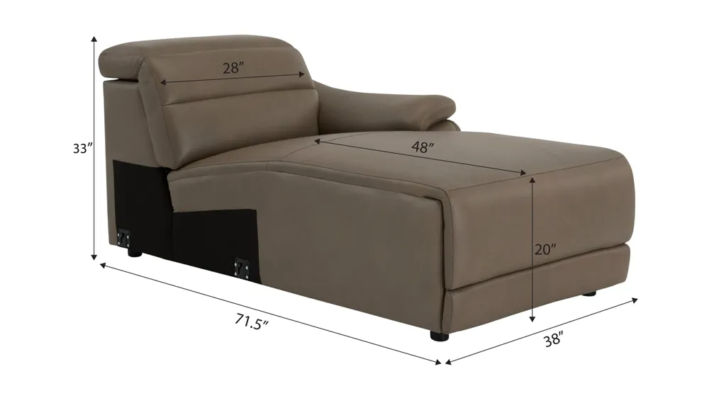 Tucker Right Arm Facing Triple Power Leather Chaise Dimensions