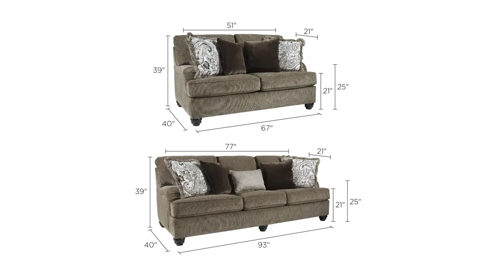 Linmar 2-pc. Sofa and Loveseat Set Dimensions