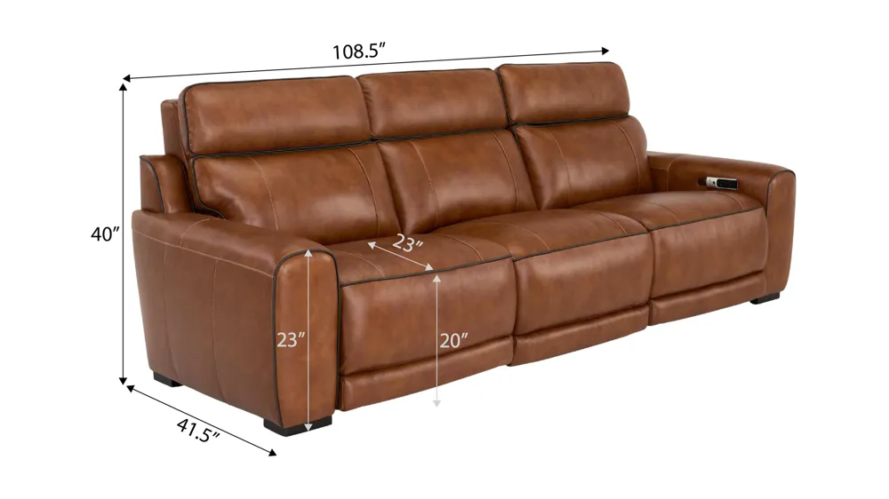 Titan 3-pc. Triple Power Leather Sectional w/ Immersive Entertainment, Heat & Massage Dimensions