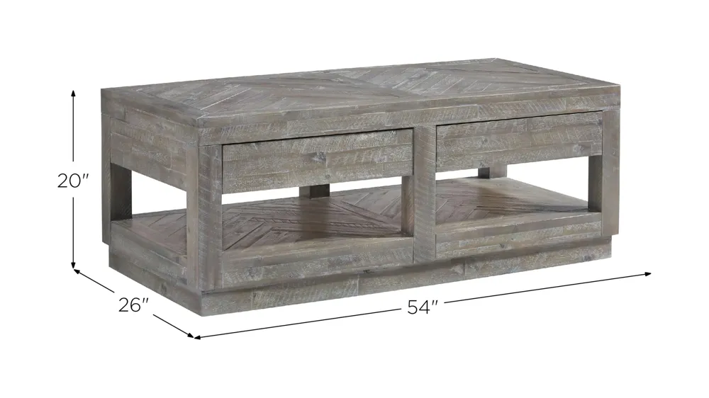 Herringbone Solid Wood Two Drawer Coffee Table Dimensions