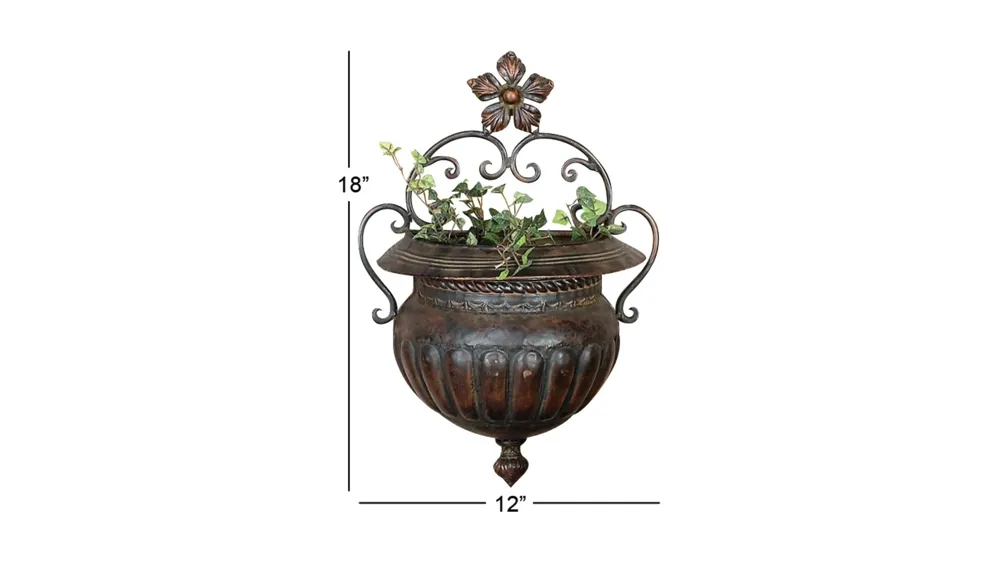 Ivy Collection Dark Brown Metal Planter Dimensions