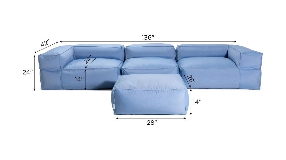 Spazio 4-pc. Outdoor Sofa with Ottoman Dimensions