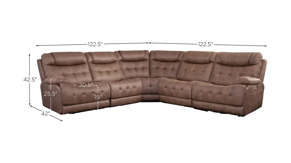 Arlington 5-pc. Dual Power Sectional Dimensions