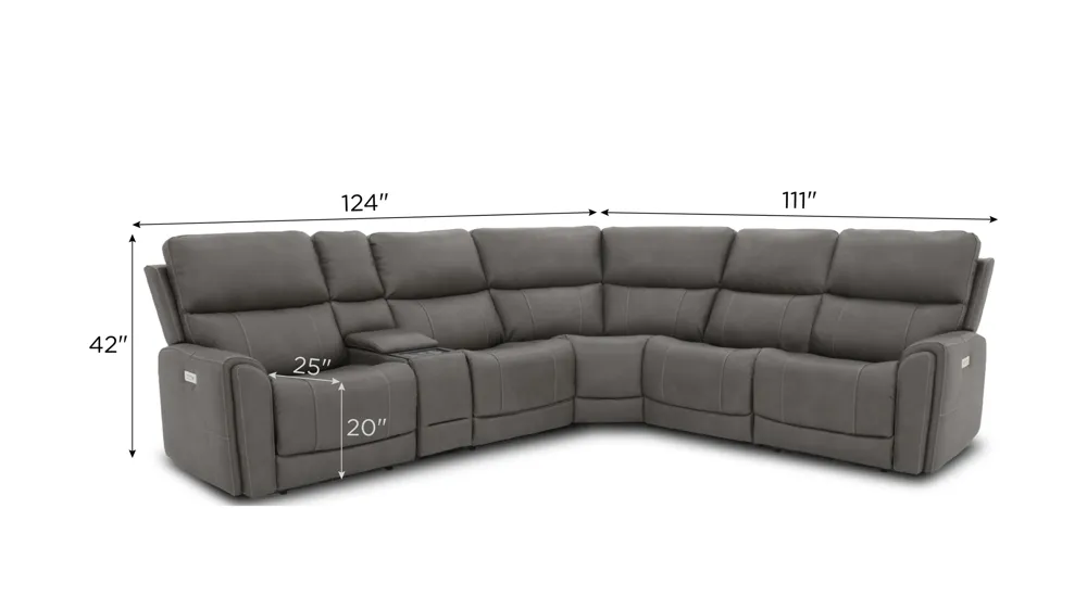 Calvin 6-pc. Triple Power Reclining Sectional Dimensions