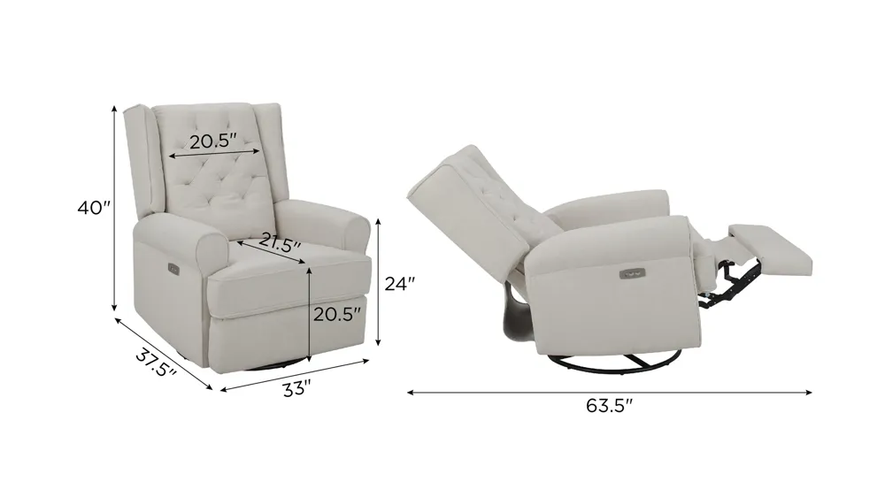Kori Dual Power Swivel Glider Recliner Dimensions