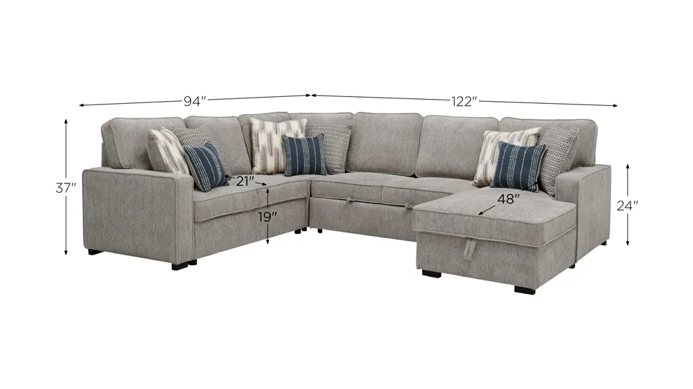 Ryle Chenille 4-pc. Sectional w/ Pop-Up Sleeper Dimensions