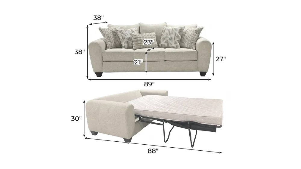 Jaden Queen Sleeper Sofa Dimensions