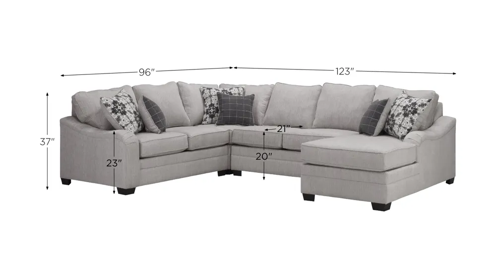 Caid 4-pc. Chenille Sectional Dimensions