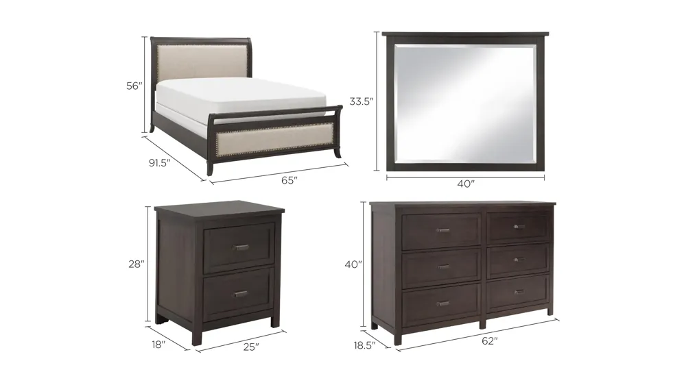 Union City 4-pc. Upholstered Bedroom Set Dimensions