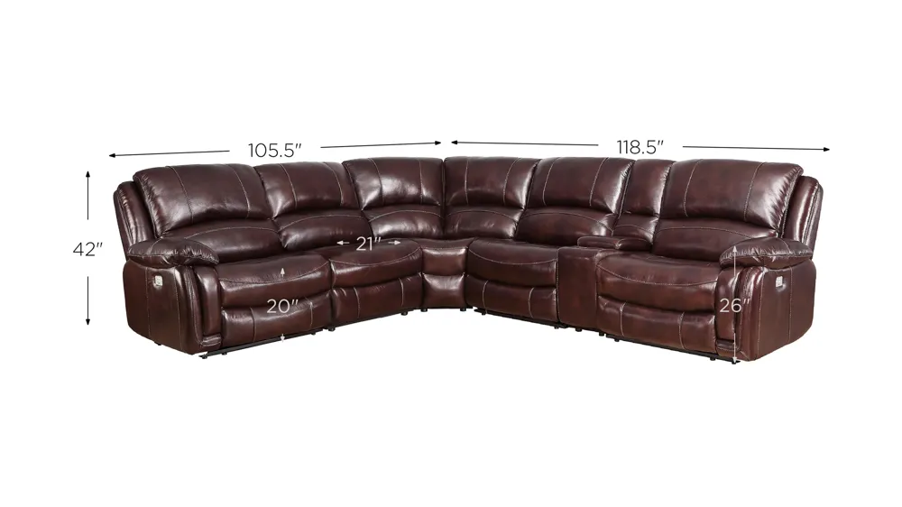 Denver Power 6-pc. Reclining Sectional Sofa Dimensions
