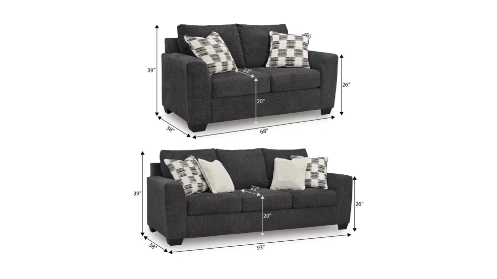 Loreo 2-pc. Living Room Set Dimensions
