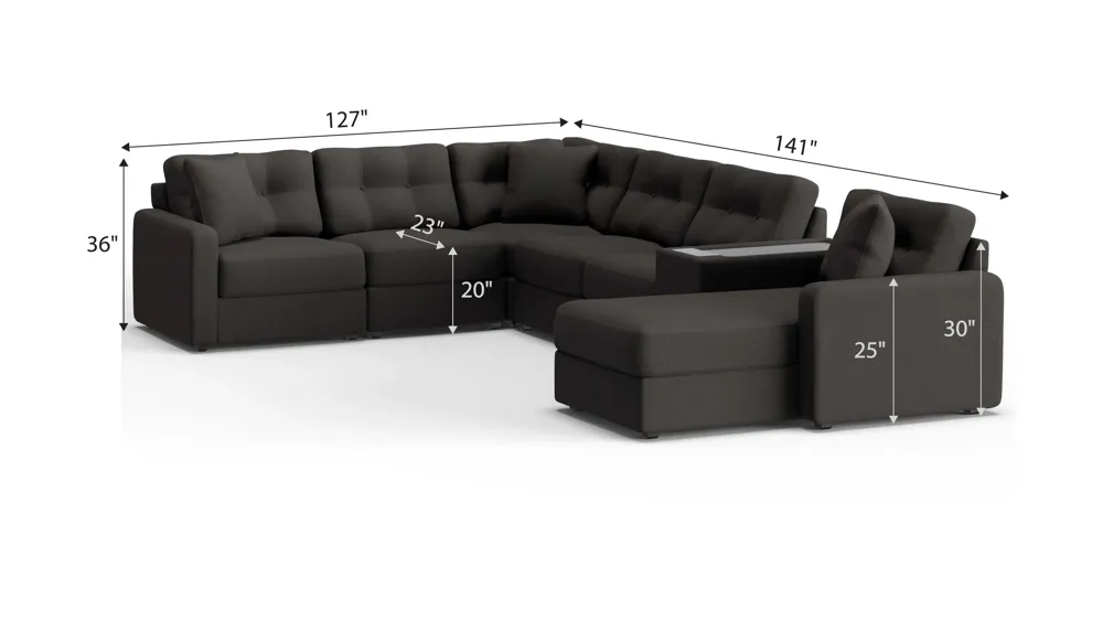 ModularOne 7-pc. Sectional w/One Power Console Dimensions