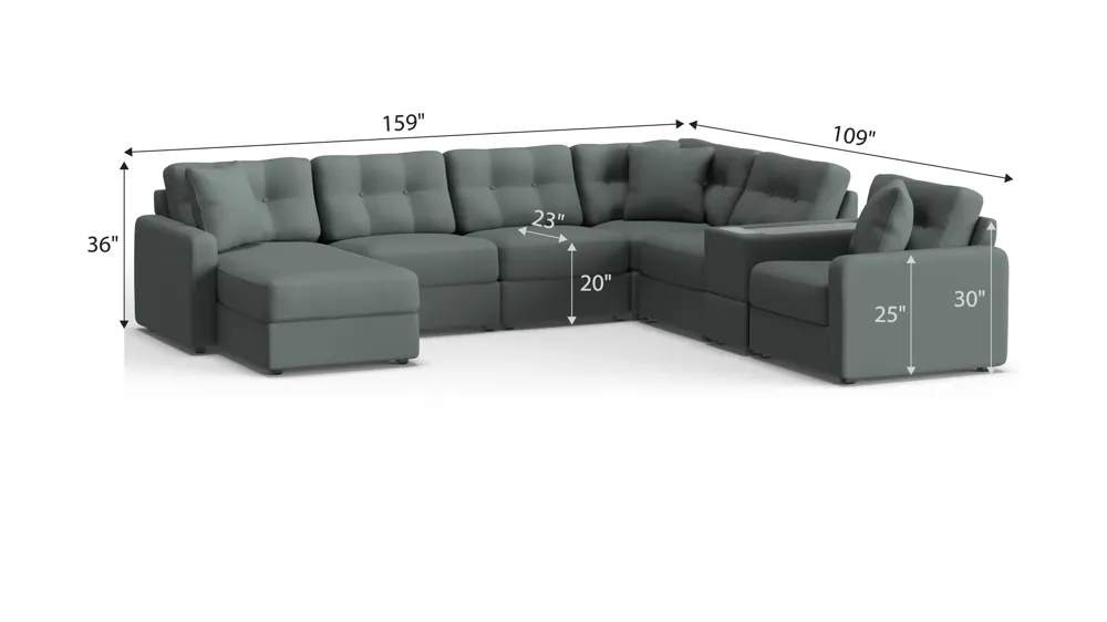 ModularOne 7-pc. Sectional w/One Power Console Dimensions