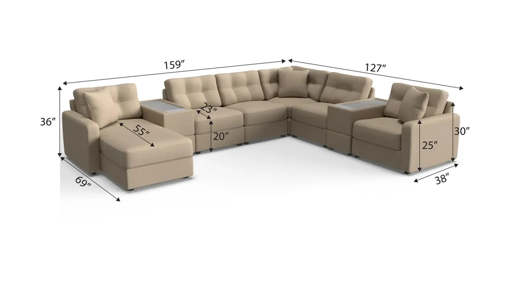 ModularOne 8-pc. Sectional w/Two Power Consoles Dimensions