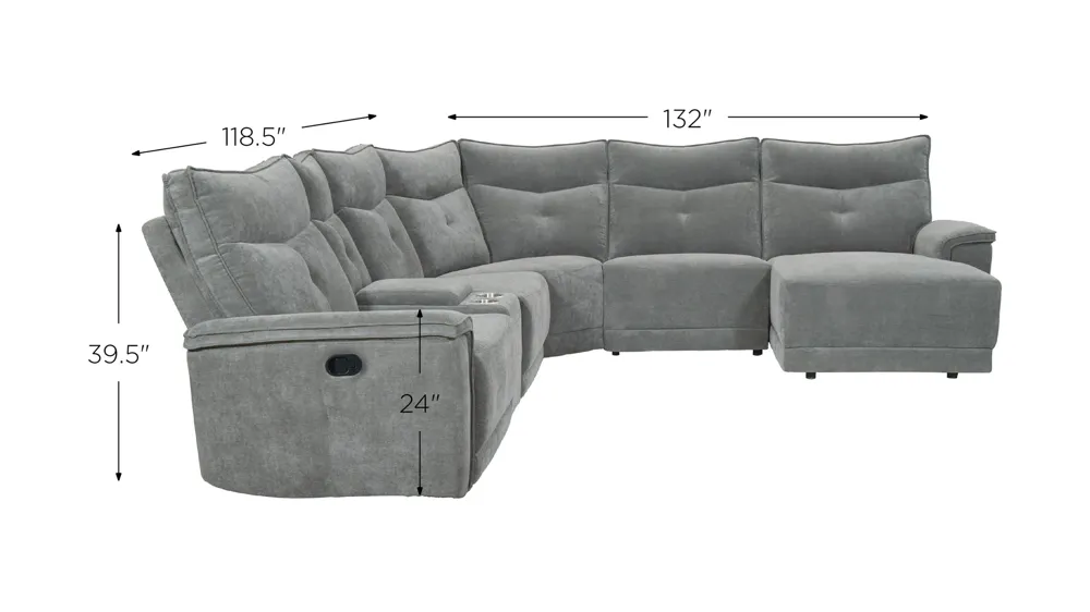 Graceland 6-pc. Manual Reclining Sectional Sofa Dimensions