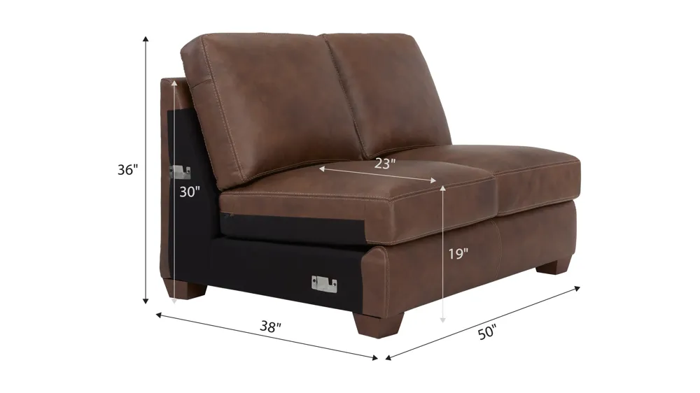 Quinton Leather Armless Loveseat Dimensions