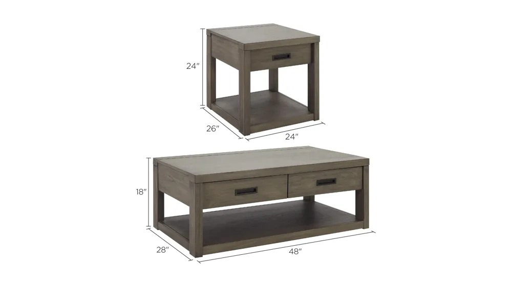 Riata 3PK Occasional Table Set Dimensions
